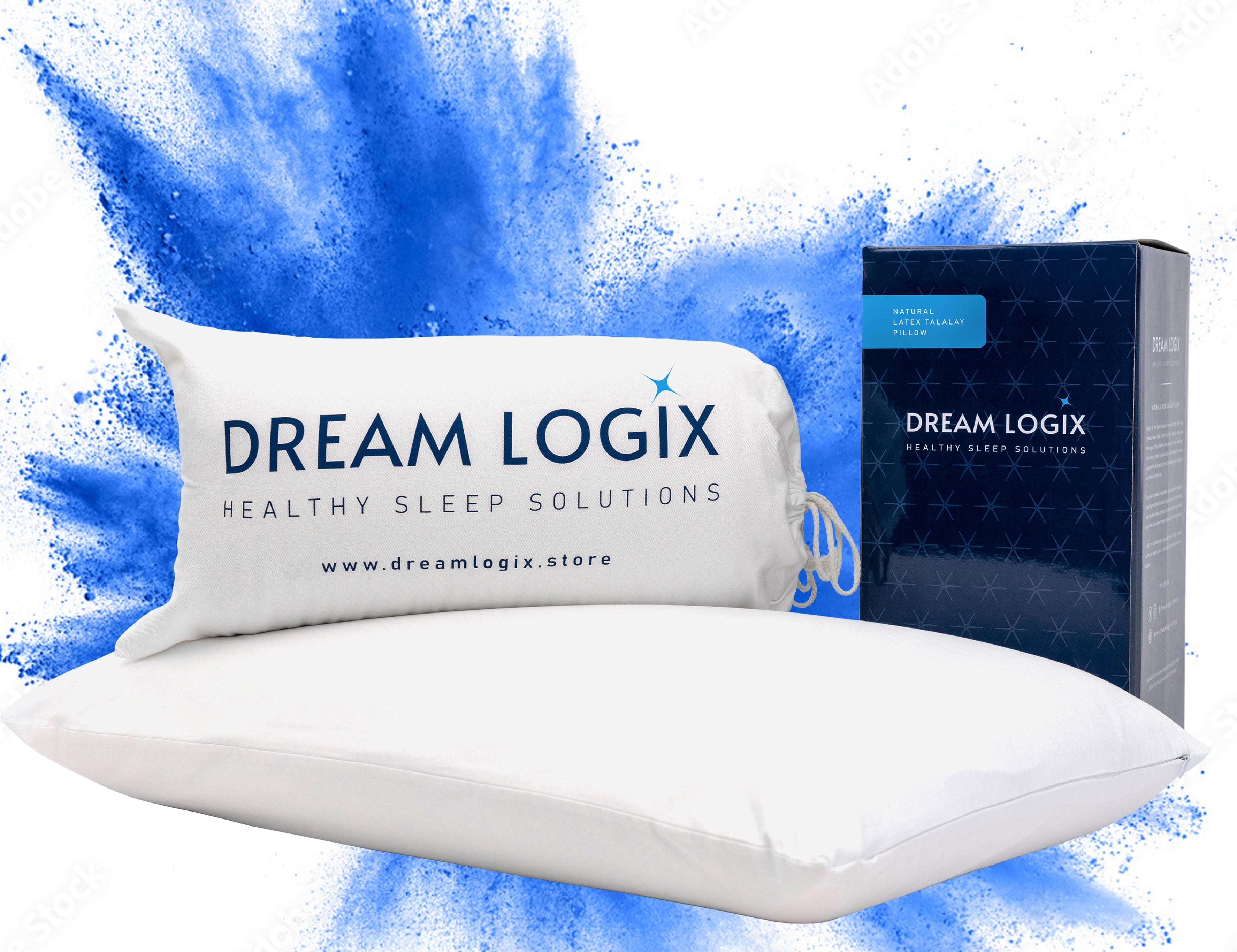 Dream Logix Premium Talalay Natural Latex Pillow Firm Standard Size Premium Hotel Collection. Cotton pillow case and travel bag. For Side Back Stomach Sleepers Firm for Back